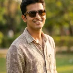 Ray Ban men's matte brown wayfarer sunglasses with brown polarized lenses shown from side and front angles (2)