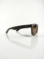 Ray Ban men's matte brown wayfarer sunglasses with brown polarized lenses shown from side and front angles (7)