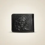 Vanguard black men's bifold wallet with embossed Che Guevara portrait (1)