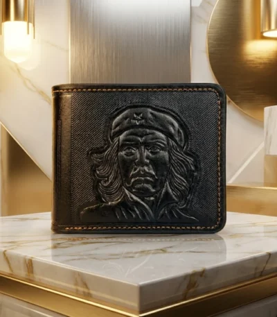 Vanguard black men's bifold wallet with embossed Che Guevara portrait (3)