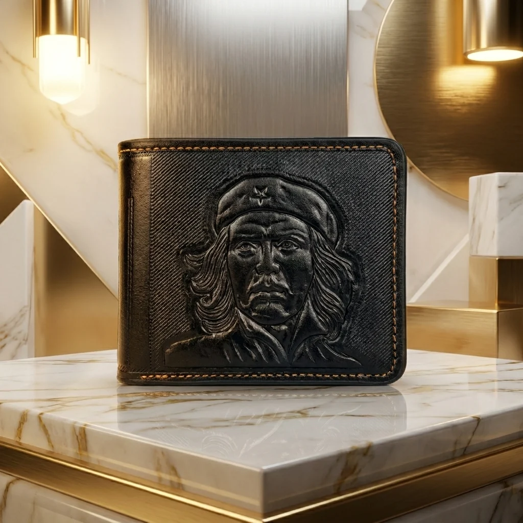 Vanguard black men's bifold wallet with embossed Che Guevara portrait (3) Vanguard black men's bifold wallet with embossed Che Guevara portrait (3)