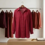 Women wearing a deep maroon two piece maxi dress and matching long sleeve shirt (5)