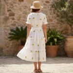 Women's White Cotton Embroidered Tiered Maxi Dress (3)