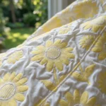 Women's Yellow Sunflower Embroidered Puff Sleeve Midi Dress with Ruffle Hem and Back Tie (4)