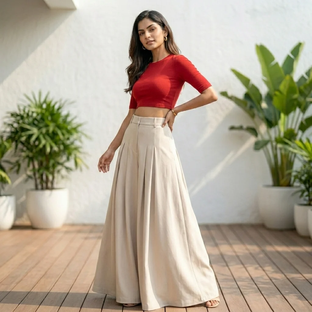 Women's beige solid pleated high waist maxi skirt (3) Women's beige solid pleated high waist maxi skirt (3)