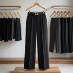 Women's black wide leg formal trousers smooth texture solid pattern (2)
