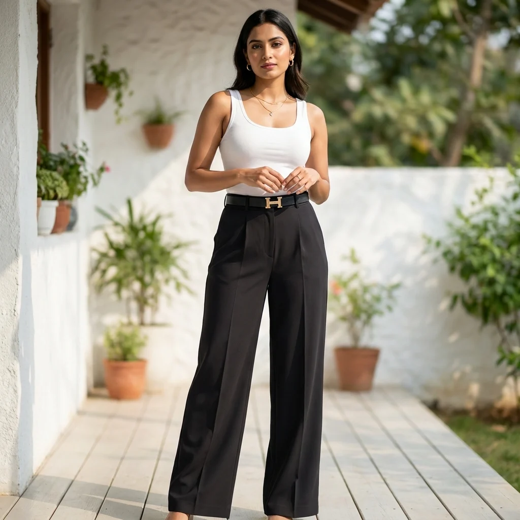 Women's black wide leg formal trousers smooth texture solid pattern (3) Women's black wide leg formal trousers smooth texture solid pattern (3)