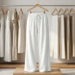 Women's casual white wide leg trousers with drawstring waist (4)
