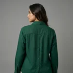 Women's emerald green long sleeve button down shirt with classic collar (1)