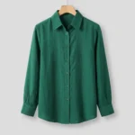 Women's emerald green long sleeve button down shirt with classic collar (4)