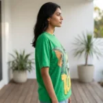 Womens green oversized t shirt with Tom cartoon graphic print in front (2)