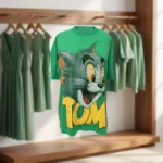 Womens green oversized t shirt with Tom cartoon graphic print in front (3)