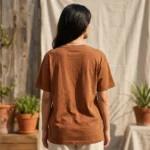 Women's oversized brown t shirt with large fabric character patch on front (2)