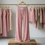 Women's pink pleated full length wide leg pants with scattered sparkles (3)
