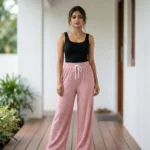 Women's pink pleated full length wide leg pants with scattered sparkles (5)