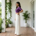 Women's solid ivory high waisted pleated wide leg trousers (4)