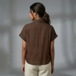 a brown crinkle textured short sleeve button down shirt (2)