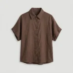 a brown crinkle textured short sleeve button down shirt (4)