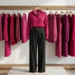 a formal magenta pink shirt and black trousers co ord set (1)