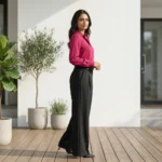 a formal magenta pink shirt and black trousers co ord set (3)