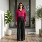 a formal magenta pink shirt and black trousers co ord set (4)