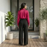 a formal magenta pink shirt and black trousers co ord set (5)