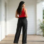 black textured relaxed fit pants with white polka dots (4)