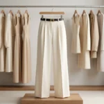 high waisted off white solid wide leg trousers (2)
