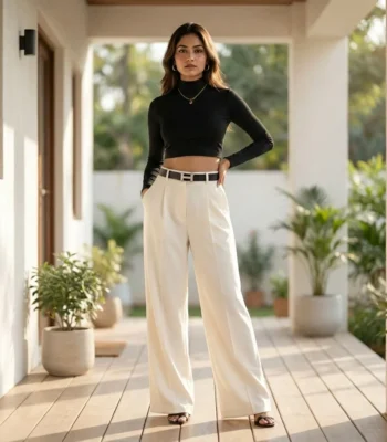 high waisted off white solid wide leg trousers (4)