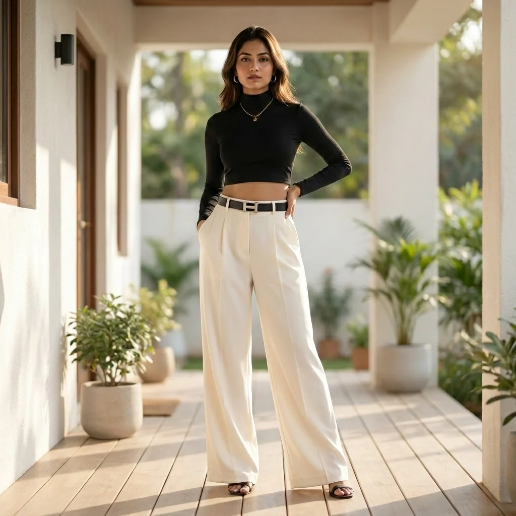 high waisted off white solid wide leg trousers (4) high waisted off white solid wide leg trousers (4)