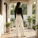high waisted off white solid wide leg trousers (5)