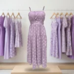 lavender tiered midi dress with white floral embroidery and ruffled straps (4)