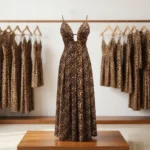 leopard print midi dress with spaghetti straps and a v neckline, featuring a front cutout and back tie detail (4)