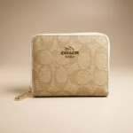 oach Monogram Beige Compact Zip Around Wallet for Women (1)