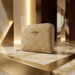 oach Monogram Beige Compact Zip Around Wallet for Women (2)