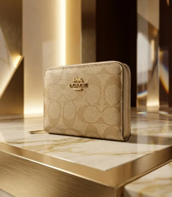 oach Monogram Beige Compact Zip Around Wallet for Women (2)