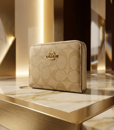 oach Monogram Beige Compact Zip Around Wallet for Women (2)