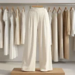 solid beige wide leg trousers with an elasticated high waist (1)