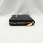 women's black signature logo print small zip around wallet with gold tone hardware and logo lettering (5)