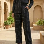 Black geometric printed shirt and trouser co ord set for women (4)