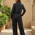 Black geometric printed shirt and trouser co ord set for women (5)