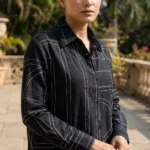 Black geometric printed shirt and trouser co ord set for women (6)