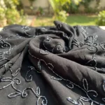 Black premium sheer shrug jacket with intricate silver bead embroidery for women (4)