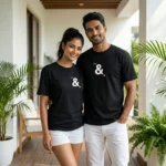 Black unisex round neck t shirt with You and Me print for couples (4)