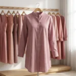 Dusty pink linen tunic shirt dress for women (2)