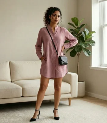 Dusty pink linen tunic shirt dress for women (4)