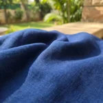 Indigo blue linen textured long shirt dress for women (4)