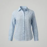 Light blue floral embroidered long sleeve women's shirt front view (4)