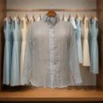 Light blue textured cotton shirt for women (1)