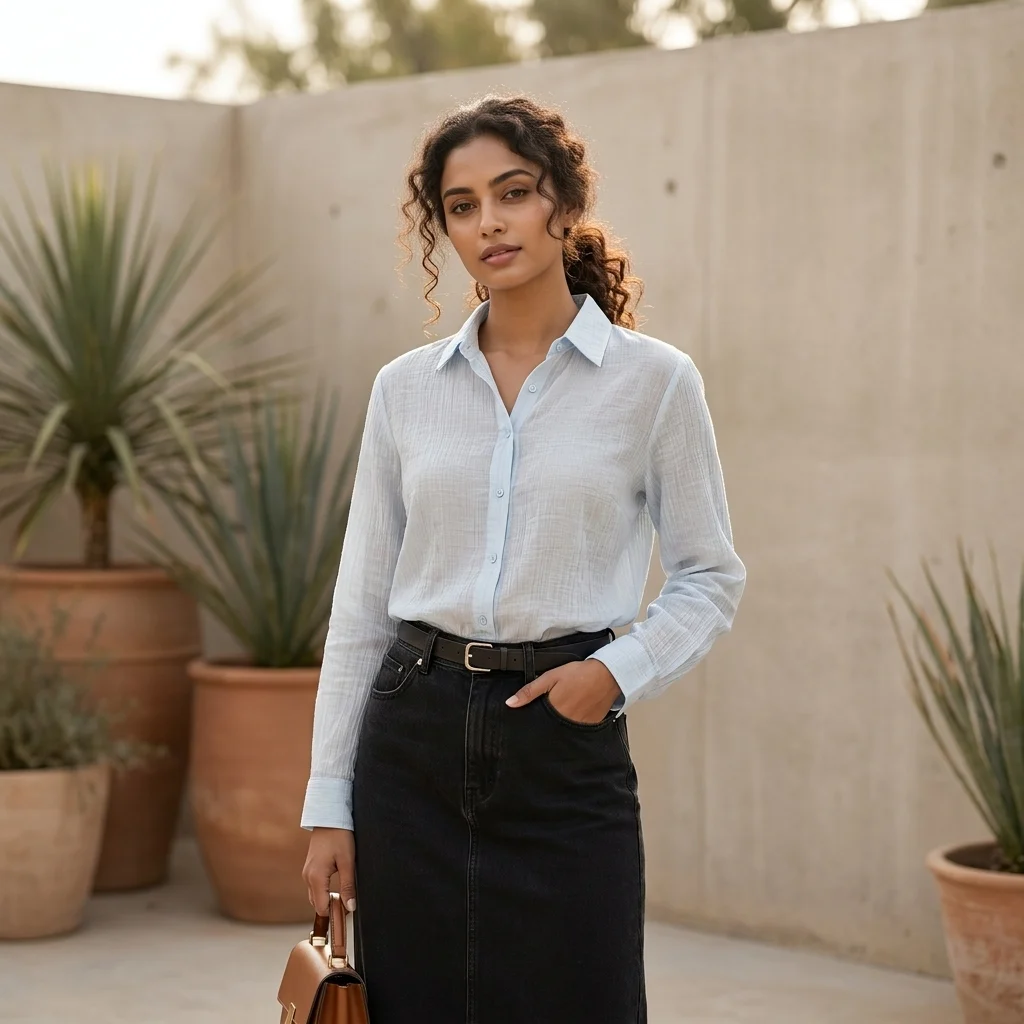 Light blue textured cotton shirt for women (2) Light blue textured cotton shirt for women (2)